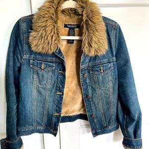 Denim Jacket with Faux Fur Collar